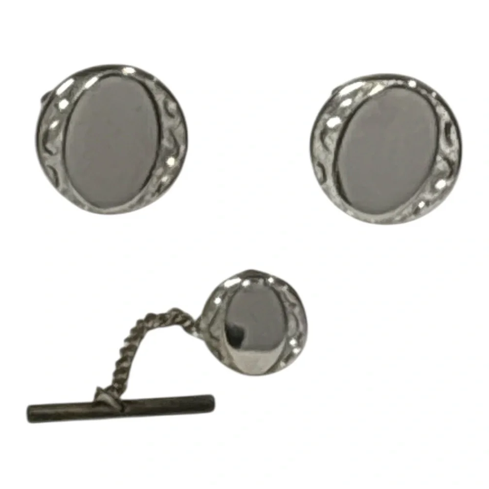 Vintage Swank Silver-Tone Cufflinks and Tie Clip Set Classic Men’s Accessories